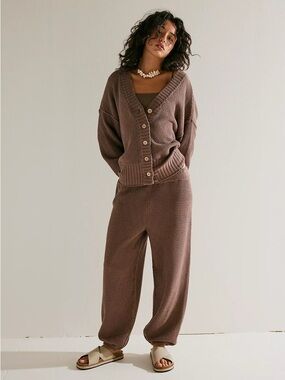 Free People Hailee Knit Jogger Pants in Gulf Cocoa Brown Size Small Boho
